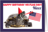 Happy Birthday Niece on Flag Day for anyone Cute Turtle With Flag card