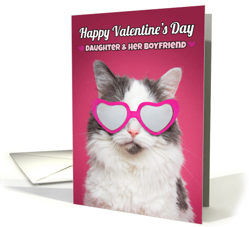 Happy Valentine's Day Daughter & Her Boyfriend Cute Cat in Hearts card