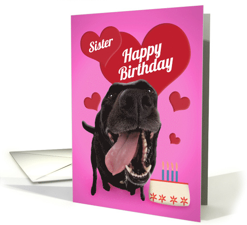 Happy Birthday Sister Cute Dog With Cake card (1555284)
