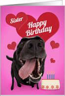 Happy Birthday Sister Cute Dog With Cake card