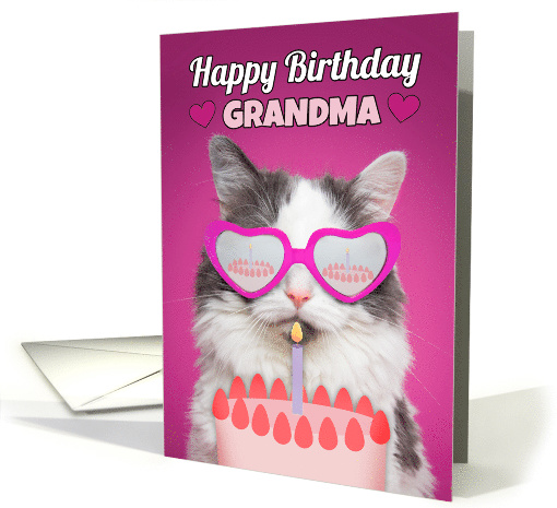 Happy Birthday Grandma Cute Cat With Birthday Cake Humor card