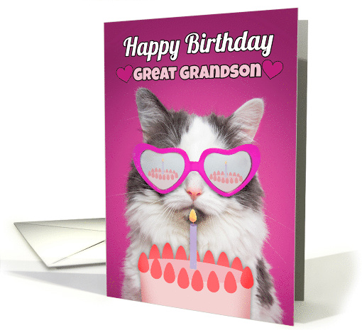 Happy Birthday Great Grandson Cute Cat With Birthday Cake Humor card