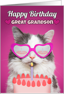 Happy Birthday Great Grandson Cute Cat With Birthday Cake Humor card