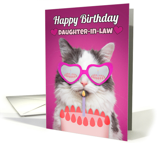 Happy Birthday Daughter-in-Law Cute Cat With Birthday Cake Humor card