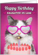 Happy Birthday Daughter-in-Law Cute Cat With Birthday Cake Humor card