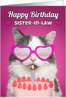 Happy Birthday Sister-in-Law Cute Cat With Birthday Cake Humor card