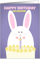 Happy Birthday on Easter For Anyone Cute Bunny With Cake card