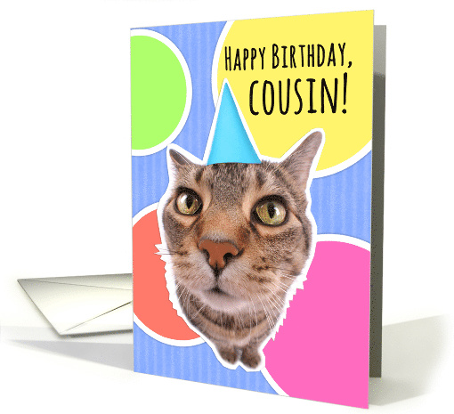 Happy Birthday Cousin Cute Cat in Party Hat card (1556258)