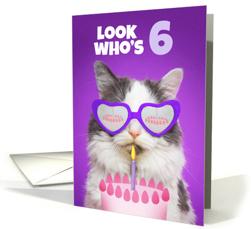 Happy Birthday 6 Year Old Cute Cat WIth Cake Humor card (1556308)
