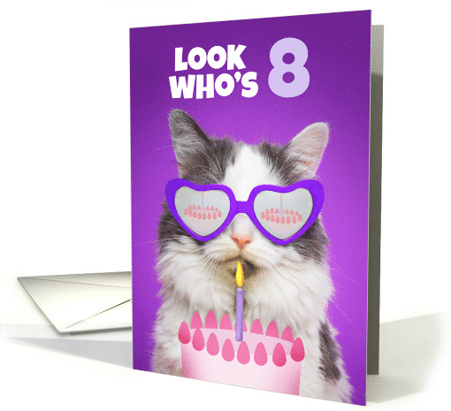 Happy Birthday 8 Year Old Cute Cat WIth Cake Humor card (1556314)