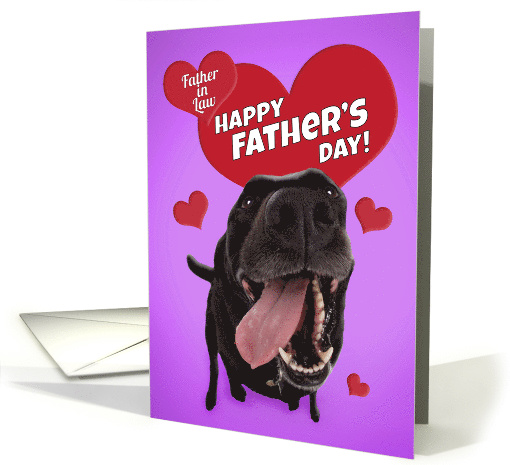 Happy Father's Day Father-in-Law Cute Black Lab with Hearts Humor card