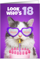 Happy Birthday 18 Year Old Cute Cat WIth Cake Humor card