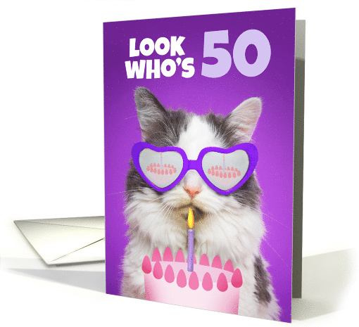 Happy Birthday 50 Year Old Cute Cat WIth Cake Humor card (1557058)