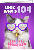 Happy Birthday 104 Year Old Cute Cat WIth Cake Humor card