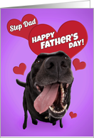 Happy Father’s Day Step Dad Cute Black Lab with Hearts Humor card