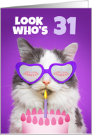 Happy Birthday 31 Year Old Cute Cat WIth Cake Humor card