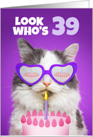 Happy Birthday 39 Year Old Cute Cat WIth Cake Humor card