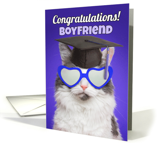 Congratulations Graduate Boyfriend Cute Cat in Grad Cap Humor card