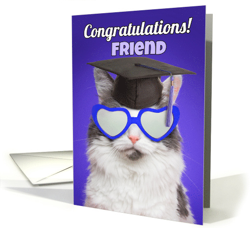 Congratulations Graduate Friend Cute Cat in Grad Cap Humor card