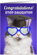 Congratulations Graduate Step Daughter Cute Cat in Grad Cap Humor card