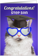 Congratulations Graduate Step Son Cute Cat in Grad Cap Humor card