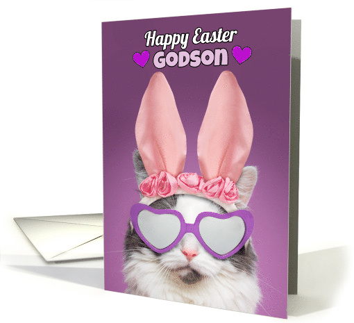 Happy Easter Godson Cat in Bunny Ears Humor card (1558884)