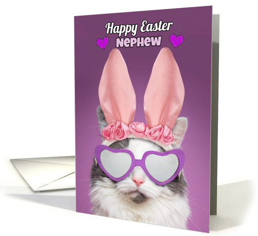 Happy Easter Nephew Cat in Bunny Ears Humor card (1558888)