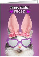 Happy Easter Niece Cat in Bunny Ears Humor card