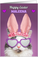 Happy Easter Custom Name Cat in Bunny Ears Humor card