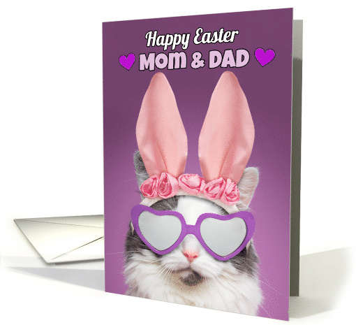 Happy Easter Mom & Dad Cat in Bunny Ears Humor card (1559008)