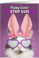 Happy Easter Step Son Cat in Bunny Ears Humor card