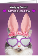 Happy Easter Father-in-Law Cat in Bunny Ears Humor card