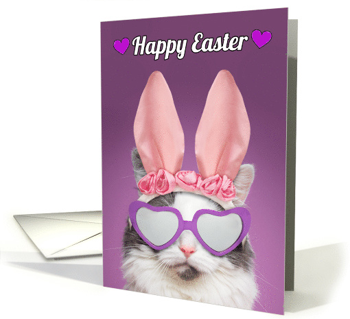 Happy Easter For Anyone Cat in Bunny Ears Humor card (1559192)