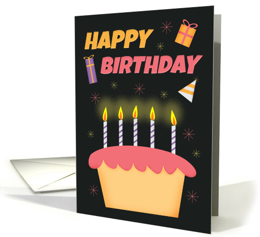 Happy Birthday for Anyone Colorful Cake With Illuminated Candles card