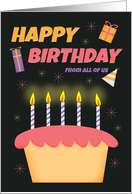 Happy Birthday From All of Us Colorful Cake With Illuminated Candles card