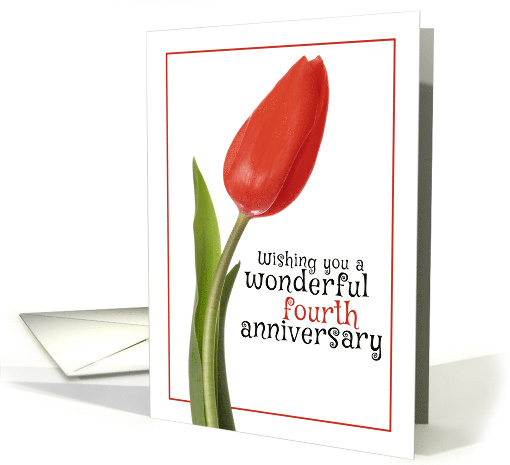 Happy Fourth Anniversary Beautiful Red Tulip card (1562166)