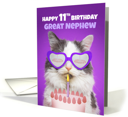 Happy 11th Birthday Great Nephew Cute Cat With Cake card (1563346)