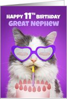 Happy 11th Birthday Great Nephew Cute Cat With Cake card