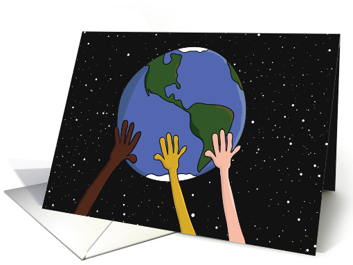 Happy Earth Day Multiracial Hands Holding Planet card (1565060)