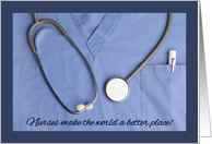 Happy Nurses Day Blue Scrubs and Stethoscope card