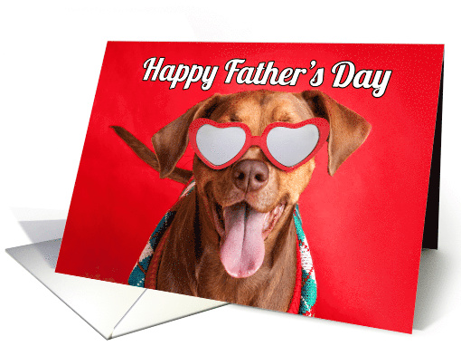 Happy Father's Day Cute Pit Bull Dog in Heart Glasses Humor card