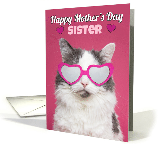 Happy Mother's Day Sister Cute Cat in Heart Glasses Humor card