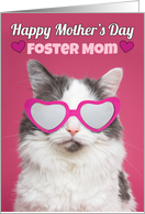Happy Mother’s Day Foster Mom Cute Cat in Heart Glasses Humor card
