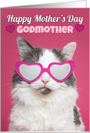 Happy Mother’s Day Godmother Cute Cat in Heart Glasses Humor card