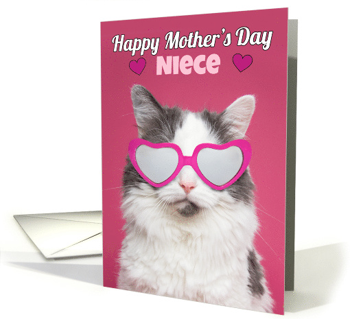 Happy Mother's Day Niece Cute Cat in Heart Glasses Humor card