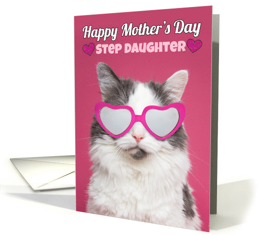 Happy Mother's Day Step Daughter Cute Cat in Heart Glasses Humor card