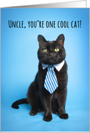 Happy Father’s Day Uncle Cute Cat in Blue Tie Humor card