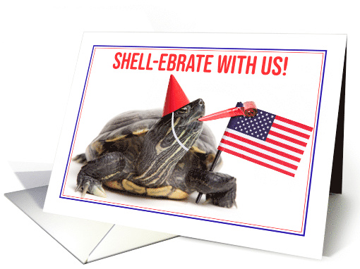 Funny Fourth of July Party Invitation Turtle with US Flag card
