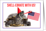 Funny Fourth of July Party Invitation Turtle with US Flag card