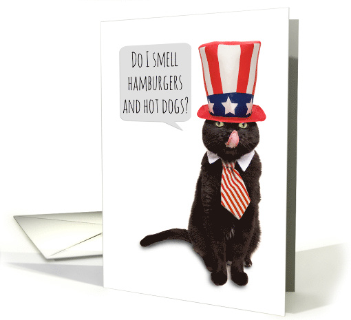 Happy Fourth of July Invitation Funny Cat in Patriotic Hat Humor card